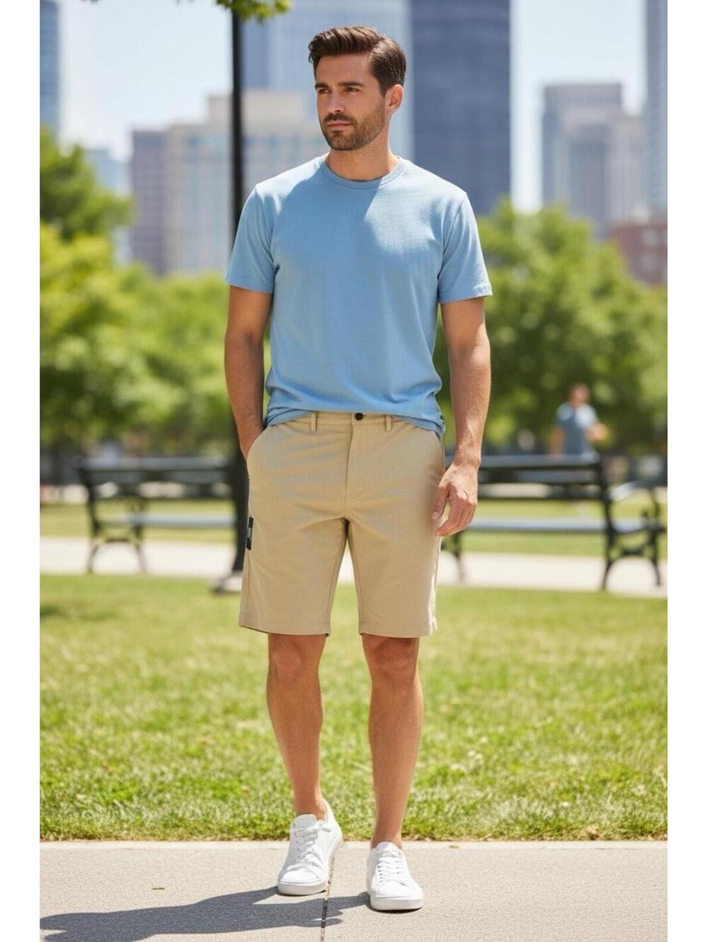 Kenneth Cole Slim Fit Men's Tech Stretch Shorts Khaki Lightweight Size 34